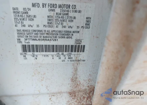 2024 Ford Maverick Xlt from USA, damaged, VIN 3FTTW8J93RRA57281